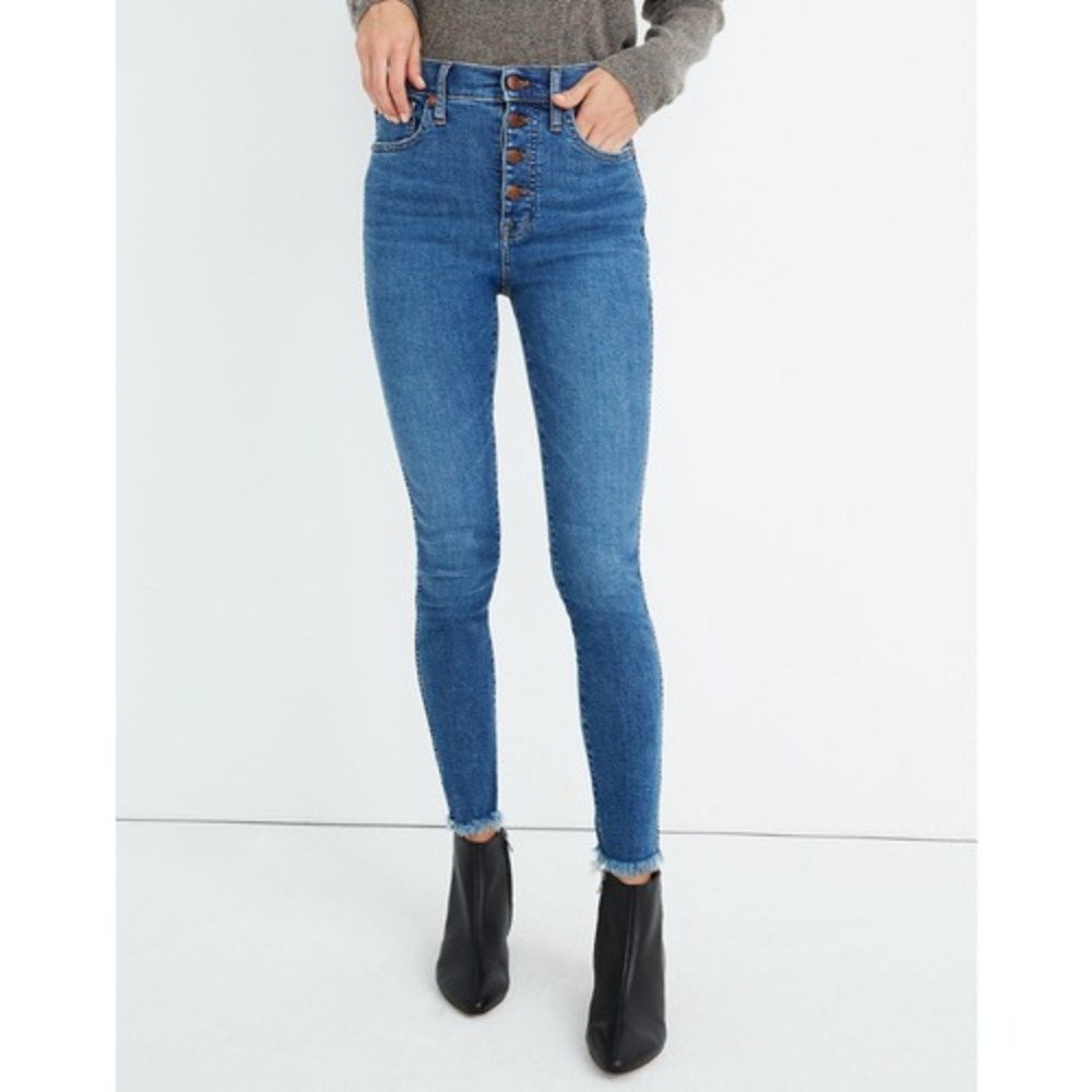 Madewell 10" High-Rise Skinny Jeans Button Fly Raw Hem Mackey Dark Wash 27